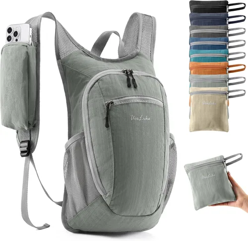 Miniatura 13 de Uselike 10L Mochila pequeña de senderismo para viajes, mochila de día plegable, ligera y compacta para mujeres y hombres, Negro, Pequeño, Compacto