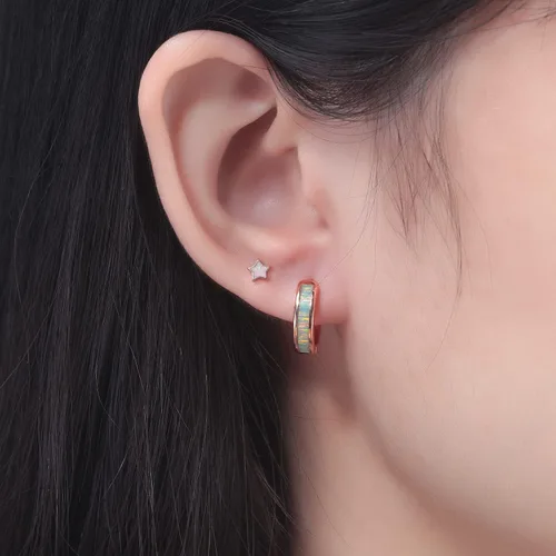 Miniatura 33 de CiNily Aretes Huggie de ópalo con bisagras, chapados en oro, hipoalergénicos, pequeños aretes de aro para mujeres, adolescentes, niñas, hombres