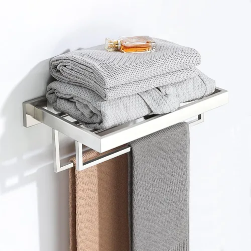 Alise Toalleros de 16 pulgadas para baño, toallero montado en la pared con barras de toalla dobles, estante de toalla de acero inoxidable SUS 304,