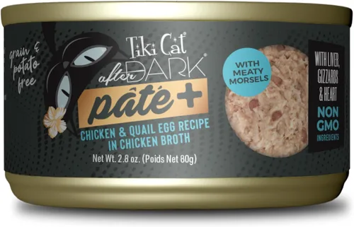 Miniatura 12 de Tiki Cat After Dark Pate+ huevo de pollo y codorniz, latas de 5.5 onzas (paquete de 8)