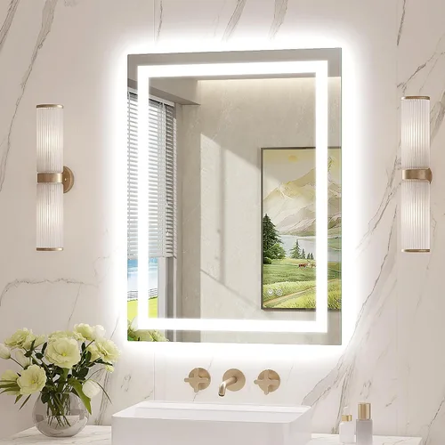 Miniatura 20 de Espejo LED para baño de 20 x 28 pulgadas, espejos de tocador de baño iluminados con luces, espejo antivaho más brillante con iluminación frontal