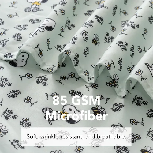 Miniatura 5 de Berkshire Blanket Peanuts® - Juego de sábanas para niños, tamaño individual, 3 piezas, lindo personaje Snoopy impreso, sábanas de microfibra suave