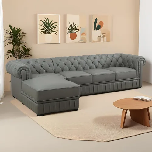 Miniatura 8 de Sofá seccional en forma de L, conjunto de sofás de cuero, sofá grande de piel de vaca con sillón reclinable a la izquierda, adecuado para oficina
