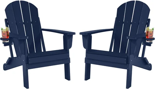 Miniatura 11 de Folding Adirondack Chairs Set, All-Weather Resistant HDPE Sturdy Outside Chairs with Cup Holder and Phone Stand, Lawn Chairs, 80% Pre-Installed Load