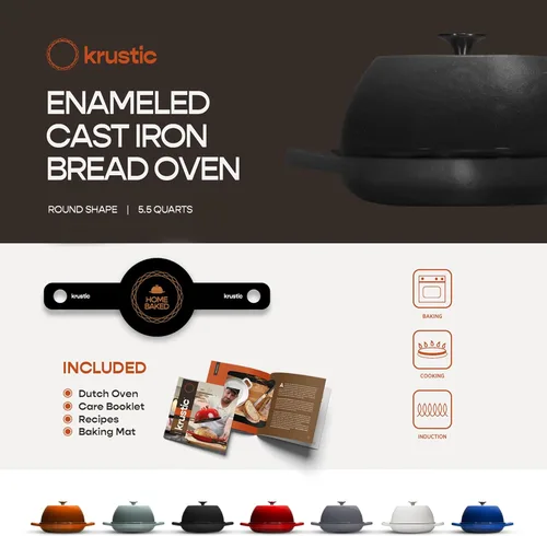 Miniatura 5 de Horno holandés de hierro fundido esmaltado para hornear pan de masa madre Olla de 6 cuartos de galón con tapa Juego de utensilios de cocina
