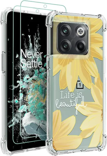 Osophter Funda para OnePlus 10T – Transparente Niña Mujer Flor Floral con Protector de Pantalla con Esquinas Reforzadas TPU Flexible Funda para
