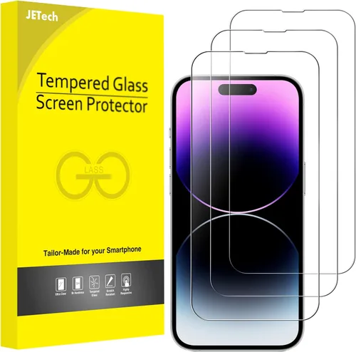 JETech Protector de pantalla de cobertura completa para iPhone 14 Pro de 6.1 pulgadas, película de vidrio templado 9H, compatible con fundas,
