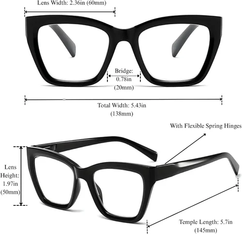 Miniatura 3 de Lentes de lectura cuadrados para mujer, marco moderno de borde completo, lectores de bloqueo de luz azul, lente transparente, bisagra de resorte