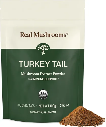 Real Mushrooms Polvo de hongo de cola de pavo – Extracto orgánico de cola de pavo – para bienestar, armonía intestinal y apoyo energético – Vegano,