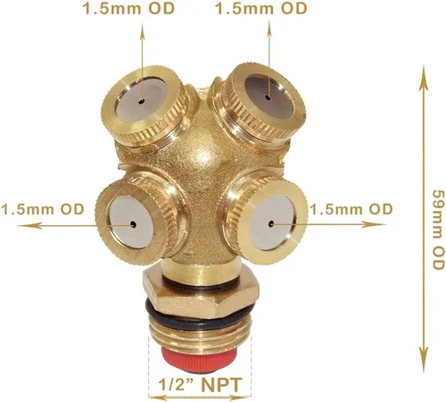 Miniatura 2 de beduan Rociador Mister Head 1/2" NPT Latón 4 Agujeros Manguera de Jardín Aspersores Riego Conexión de conexión con adaptador y filtro de malla