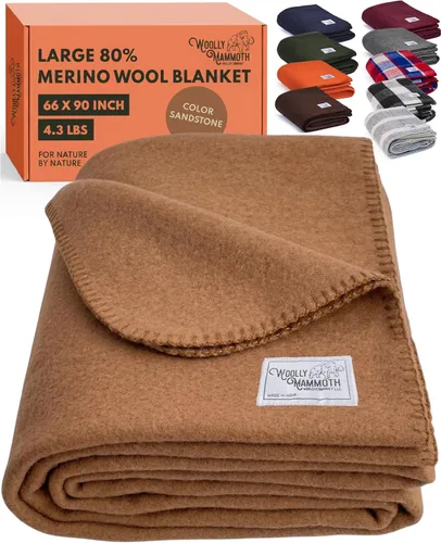 Miniatura 17 de Woolly Mammoth Woolen Company Manta de Lana - 66 x 90 pulgadas, Corteza, 80% Lana Merino - Mantas de Campamento para Clima Frío - Durabilidad