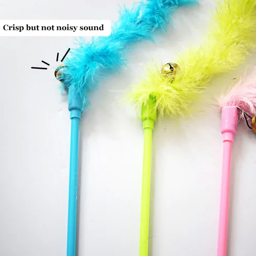 Miniatura 4 de IUHKBH Juguetes de varita para gatos, 3 varitas interactivas de plumas coloridas con campana para gatos y gatitos
