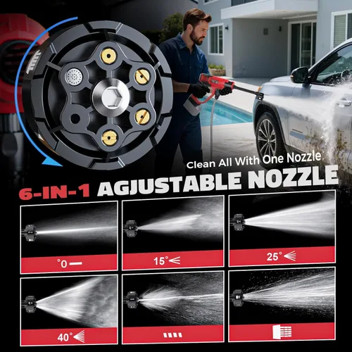 Miniatura 3 de Lavadora a presión inalámbrica compatible con batería Milwaukee de 20V, Ecarke 800 PSI Lavadora a presión portátil de mano con boquilla 6 en 1 y Rojo