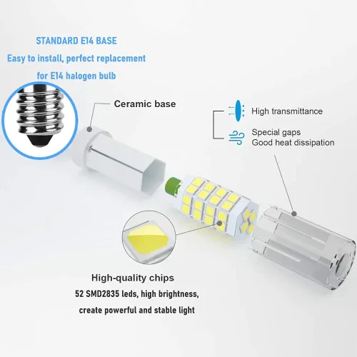 Miniatura 3 de Bombilla LED E14 E14, bombilla de base europea E14, bombilla de campana de cocina E14, bombilla de araña de 120 V de repuesto para lámpara de sal