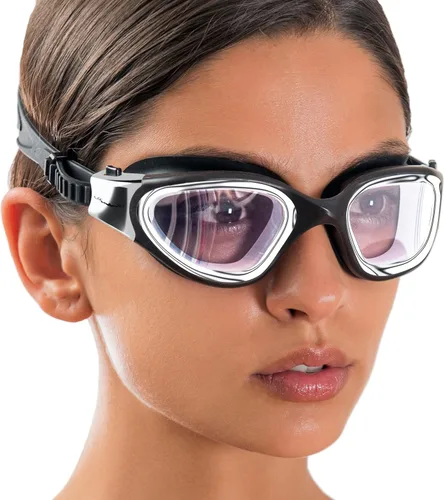 Miniatura 31 de AqtivAqua DX - Gafas de natación con visión amplia para adultos, hombres y mujeres, antiempañamiento y sin fugas Gafas negras + funda plateada