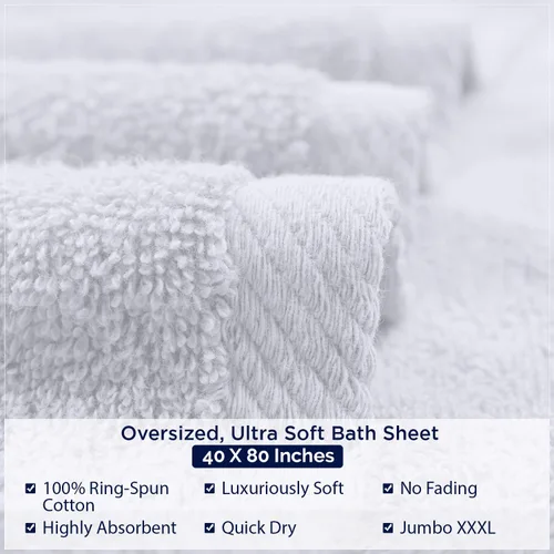 Miniatura 218 de DAN RIVER Paquete de 2 sábanas de baño de 35x70 pulgadas, sábanas de baño jumbo acanaladas para adultos, toallas grandes gruesas y absorbentes