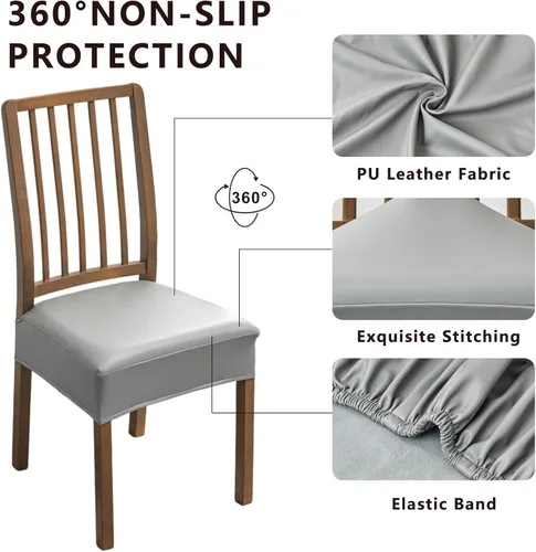Miniatura 2 de NILUOH Fundas impermeables para sillas de comedor, juego de 4, fundas de asiento de cuero PU para sillas de comedor, fundas de silla extraíbles
