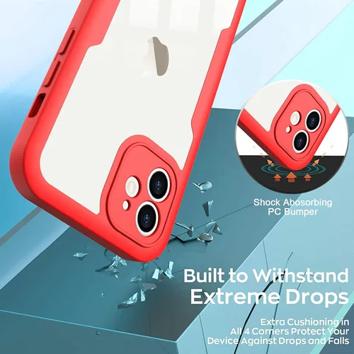 Miniatura 3 de Funda compatible con iPhone 11, diseño transparente de cuerpo completo con protector de pantalla integrado, a prueba de golpes, antiarañazos, Rojo