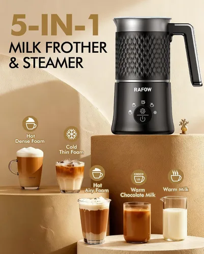 Miniatura 2 de Espumador de Leche 5 en 1, Espumador de Leche Eléctrico y Vaporizador 11.8oz Espumador de Leche Automático Fabricante de Espuma Caliente y Fría