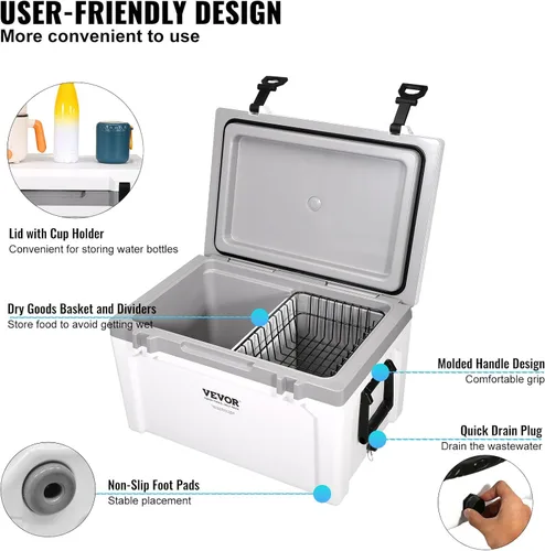 Miniatura 6 de VEVOR Enfriador Rígido Ultraligero, Enfriador de Retención de Hielo con Mango Resistente, Hielera Lonchera para Camping, Viajes, Exteriores, se