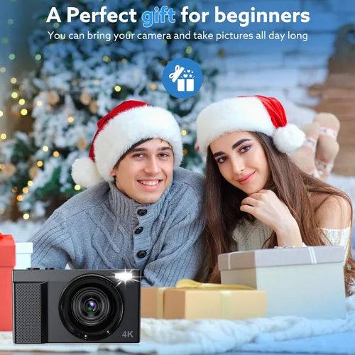Miniatura 7 de Cámara digital 4K, cámara de vlogging de 64 MP para fotografía con pantalla abatible de 180 ° de 3 pulgadas, lentes macro y gran angular, cámara