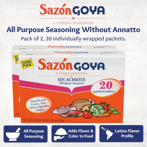Miniatura 3 de Sazón sin Annatto de Goya, mezcla de especias latinas para aves, mariscos, carne y verduras, condimento mexicano multiusos, 3.52 onzas, paquete de 2