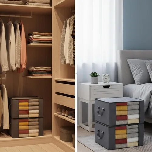 Miniatura 6 de Bolsas de almacenamiento grises de 90 L con tapas, cremallera y ventana transparente, paquete de 3 organizadores plegables grandes de armario