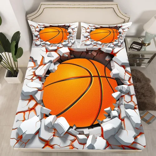 Miniatura 2 de Erosebridal Juego de sábanas de baloncesto para niños y adolescentes, juego de sábanas deportivas de juego de pelota, juego de sábanas de juego
