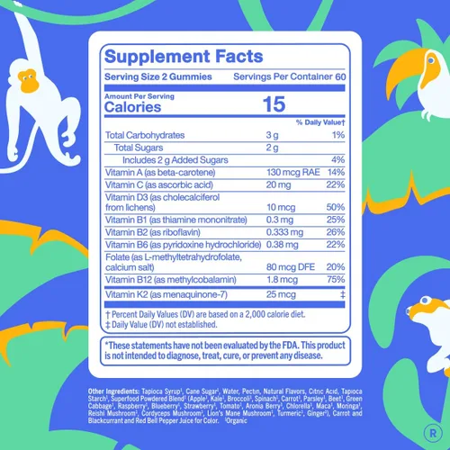 Miniatura 3 de First Day Gomitas multivitamínicas para niños de 4 años en adelante, fresa y naranja, vitaminas para niños, gomitas multivitamínicas A C D3 K2 B1 B2