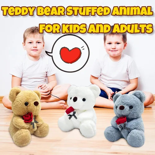 Miniatura 7 de Peluche de Oso Blanco de 10 pulgadas Juguetes de Animales de Peluche con Rosa, Peluches de Oso Polar Kawaii, Juguetes de Peluche de Animales Suaves