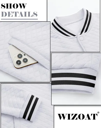 Miniatura 5 de Wizoat Chaqueta universitaria para hombre, chaqueta ligera casual con diseño de gofre, chaquetas bomber