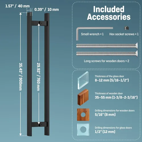 Miniatura 3 de Ranbo Manija de puerta estilo escalera de 36 pulgadas, CTC de 29.921 in, acero inoxidable 304 de 0.047 in de grosor, se adapta a puertas de vidrio