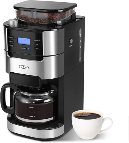 Miniatura 9 de Gevi Cafetera de goteo de 10 tazas con molinillo integrado, máquina de café combinada de moler y preparar rebabas con pantalla táctil, programable