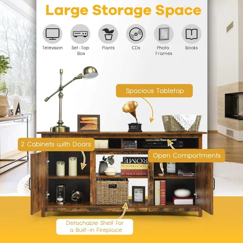 Miniatura 7 de Tangkula Soporte de TV industrial con puertas de granero para televisores de hasta 65 pulgadas, mueble consola de TV de granja con estantes