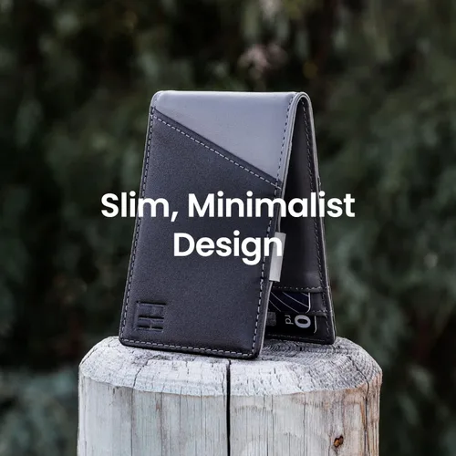 Miniatura 3 de FH Signature - Cartera delgada con bloqueo RFID para hombre con clip de metal para dinero en cuero de grano superior Negro Gris 425 x 275 Cartera