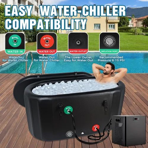 Miniatura 2 de Bañera inflable XXL para atletas, bañera fría de 195 galones con tapa, compatible con enfriadores de agua, bañera independiente ovalada portátil