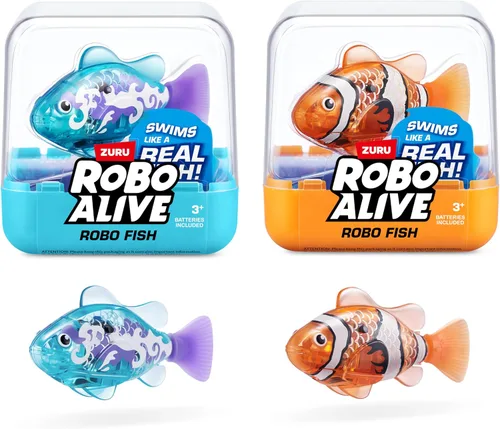 Miniatura 12 de Robo Alive Pez Robótico Robo Fish Peces Robóticos Nadadores (Azul + Rojo Paquete de 2) por ZURU Activado por Agua, Cambia de Color, Viene