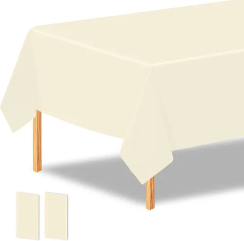 2 manteles de plástico color beige, 54 x 108 pulgadas, rectangular, desechables, para cumpleaños, bodas, pícnic, fiestas de vacaciones