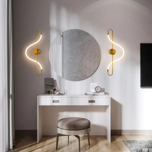 Miniatura 6 de KCO Moderno apliques de pared dorados para interiores, juego de dos apliques de pared largos para pasillo, lámpara de pared de mediados de siglo
