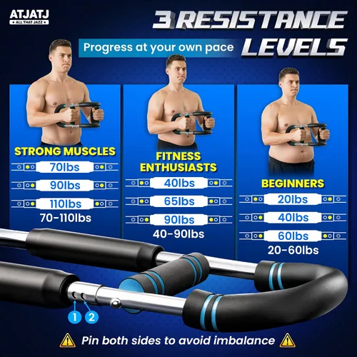 Miniatura 2 de Entrenador de brazo Twister de 3 niveles (50-100 libras), equipo de entrenamiento ajustable para pecho y bíceps para hombres, equipo de gimnasio