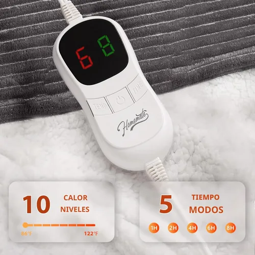 Miniatura 3 de Homemate Manta térmica eléctrica, manta térmica de 50 x 60 pulgadas, manta térmica de 1/2/4/6/8 horas de apagado automático, 10 niveles de calor