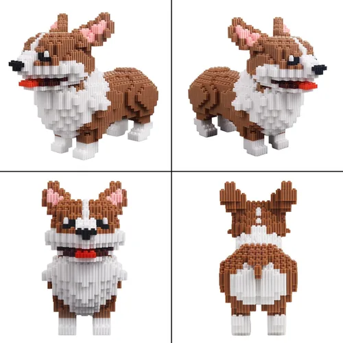 Miniatura 4 de Mini bloques de construcción Larcele de perros, ladrillos de juguete para construir mascotas, 950 piezas KLJM-02, Gran Corgi