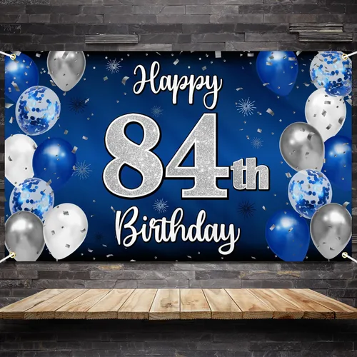 Miniatura 331 de Decoración de feliz cumpleaños 35, globo azul y plateado de 35 años, cartel grande de telón de fondo de cumpleaños, suministros para fiesta de 35th