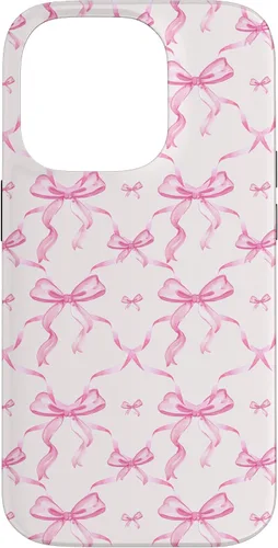 Miniatura 16 de Cintas y lazos estéticos rosas para iPhone 16 en estuche de acuarela