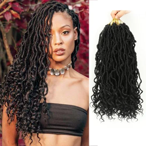 Miniatura 6 de Extensiones de cabello sintético de ganchillo con extremos rizados profundos de 24 pulgadas, paquete de 8 paquetes de trenzas sintéticas suaves de 1b