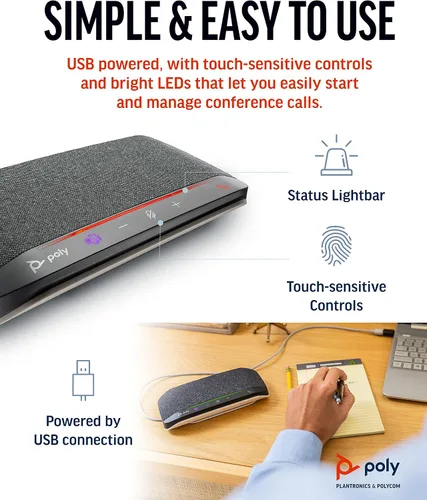Miniatura 3 de Poly Sincronización de 10 altavoces USB (Plantronics) - Altavoz portátil dos en uno para llamadas de audio/videoconferencia y música - Alimentado