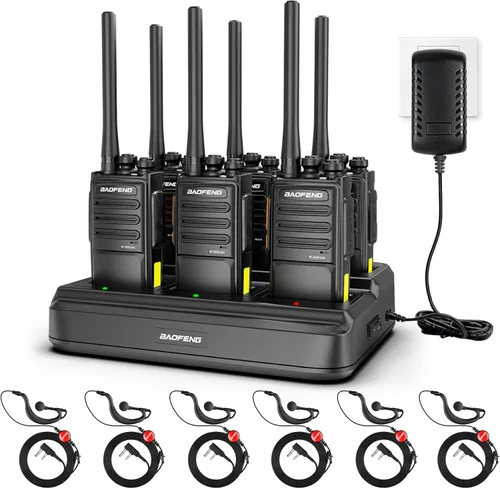 Miniatura 10 de BAOFENG BD-V12B - Paquete de 6 walkie talkies de largo alcance para adultos, radios recargables de dos vías Walkie Talkies con auricular, cargador