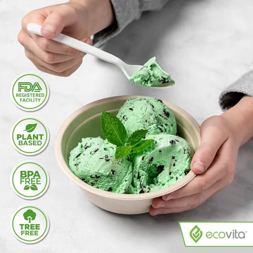 Miniatura 4 de Ecovita Cucharas 100% compostables – 500 utensilios desechables grandes (6.5 pulgadas). Tamaño a granel, ecológico, duradero y resistente al calor