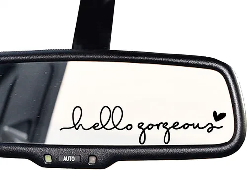 Miniatura 24 de 2 calcomanías de vinilo con el texto “Hello Gorgeous” para espejo retrovisor, amor propio, cuidado personal, para la ventana del auto y laptop