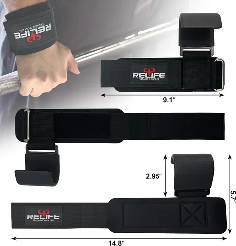 Miniatura 6 de RELIFE REBUILD YOUR LIFE Ganchos de levantamiento para hombres y mujeres (par), correas para dominadas, agarres de muñeca Gym Reapers